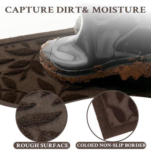 Coffee Brown Leaves Fall Outdoor Indoor Entrance Doormats, Absorbent Durable Heavy Duty Welcome Front Door Mat,Thick Natural Rubber Back,Easy Clean Entryway Mat 17x30 Inch, Low Profile