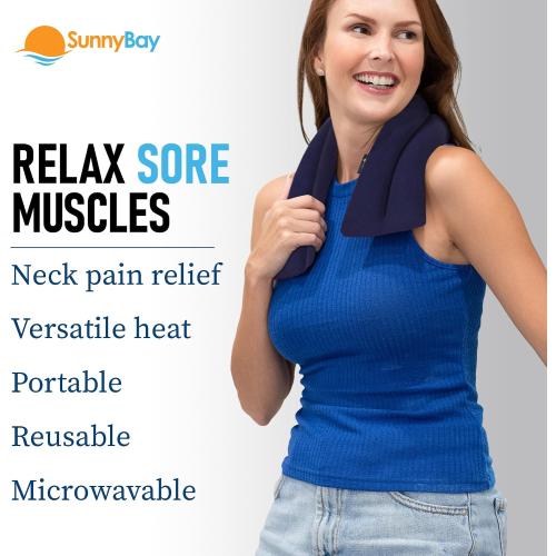 SunnyBay Microwave Heating Pad for Neck and Shoulders, 2.2 lbs 26 inch Long Versatile Microwavable Neck Wrap Warmer or Cool Pack, Hot or Cold Therapy to Relax Sore Muscles (Navy Blue)