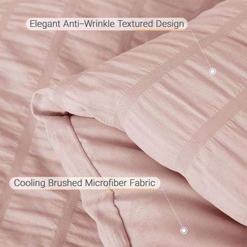 MUXHOMO 7 Pieces California King Comforter Set, Seersucker Bed in a Bag Cal King Size, All Season Luxury Bedding Set with Comforter, Flat Sheet, Fitted Sheet, Pillowcases & Shams, Rose Gold