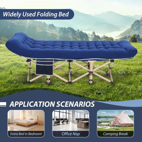 Folding Camping Cot for Sleeping, Portable Cots for Adults, Heavy Duty Cot Bed 550LBS(Max Load), Extra Wider Cots with Large Pocket for Outdoor, Office, Beach