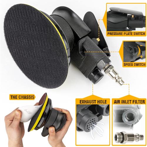 Autolock 5 Inche Air Random Orbital Sander, Pneumatic Palm Car Sander For Wood Polisher Metal, Auto Body Work, Da Sanders, Dual-action Sander