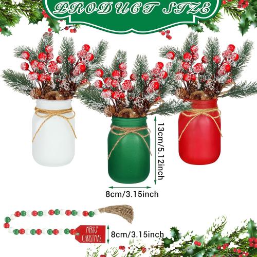 Karenhi 16 Pcs Christmas Centerpieces for Tables Christmas Mason Jars Xmas Glass Tray Table Decorations with Artificial Pine Picks and Garland Xmas Farmhouse Dining Kitchen Indoor Desk Home Decor