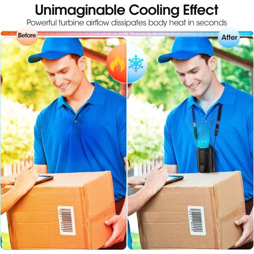 2024 AI Portable Fan Rechargeable, 4-Speed 6600RPM Strong Airflow, Personal Waist Fan with up to 25H of Working Time, Hands-Free Hanging Neck Fan, Wearable Belt Fan for Camping, Outdoor, Jobsite