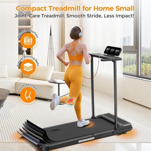 Portable Foldable Treadmill with Handle Bar Walking Pads for Home | 3.5HP Electric Mini Treadmill with Handle Bar for Home Small, 0.6-10.0MPH Walking Pad Treadmill for Home Exercising, 400LBS
