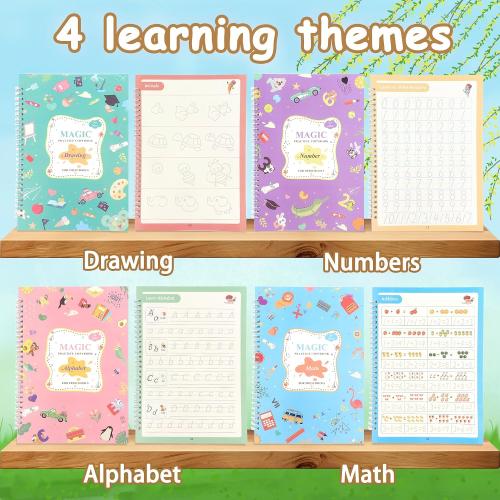 YAMMI Reusable Large Grooved Handwriting Practice Books for Kids, 10.3in×7.3in Magic Practice Copybook, Handwriting Practice Workbook, Copy Books for Preschool Kids Age 3-8
