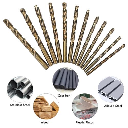115Pcs Cobalt Drill Bits Set, M35 High Speed Steel, 135 Degree Tip, Twist Jobber Length Drill Bit Kit for Hardened Metal, Plastic and Wood with Metal Indexed Storage Case, 1/16-1/2