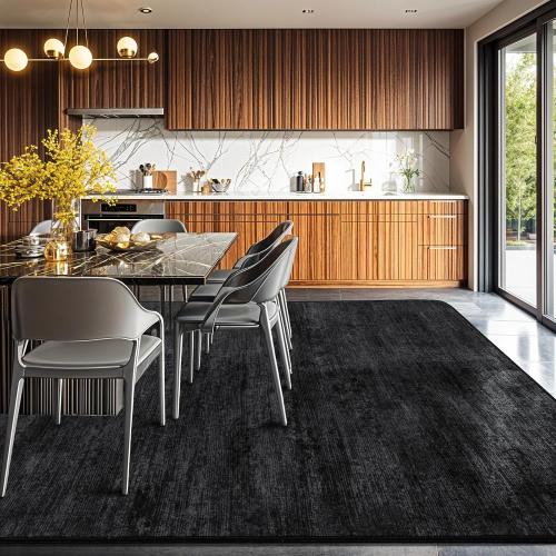 5x7 Washable Area Rug, Black Solid Area Rugs for Living Room & Bedroom | Stain-resistant & Non-slip backing,Low Pile Washable Large Carpet, Solid Vintage Style For High Traffic Areas(5x7,Black)