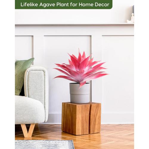 Velener Artificial Agave Plant Set, 28 Inch, Faux Aesthetic Plants for Home Decor, Realistic Fake Red and White Agave Plants Indoor Without Pot, Set of 2