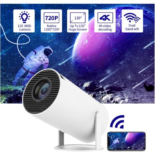 Vikye 5G WiFi6 MiniProjector with 1080P Resolution, Auto Focus, and WiFi6 Technology for PC (US Plug)