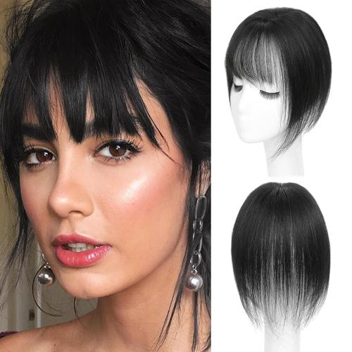 Hair Toppers for Women Real Human Hair-360°3D Topper with Bangs for Thinning Hair Clip in Bangs with Upgraded Silk Base Perfect for Daily Wear,5×10 Black