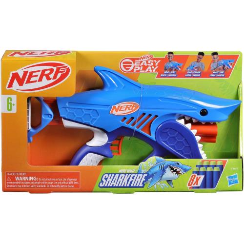 NERF Junior Wild Sharkfire, Easy Play Dart Blaster, 8 Nerf Elite Darts, Nerf Blaster Shark Toys for 6 Year Old Boys & Girls & Up, Outdoor Toys