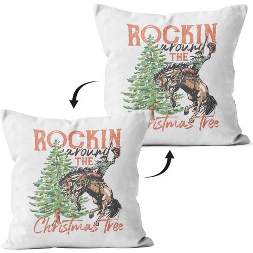 Western Christmas Decor - 18x18 Throw Pillow Covers for Bedroom & Sofa, Tree Decorations