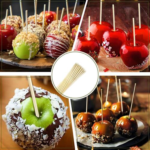 Candy Apple Sticks (50 Pack), 8 Inch Caramel Apple Sticks Skewers 5 mm Natural Bamboo Candy Making Skewer for Carmel BBQ Cotton Candy Wood Semi Pointed Lollipop Sticks Barbecue Corn Dog Cake Pops