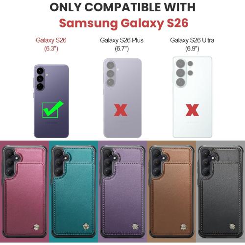 Kowauri for Samsung Galaxy S26 Case, PU Leather Wallet Case for Women Men with RFID Blocking Card Holder Slot Magnetic Closure Shockproof Protective Phone Cover for Samsung Galaxy S26 (Purple)