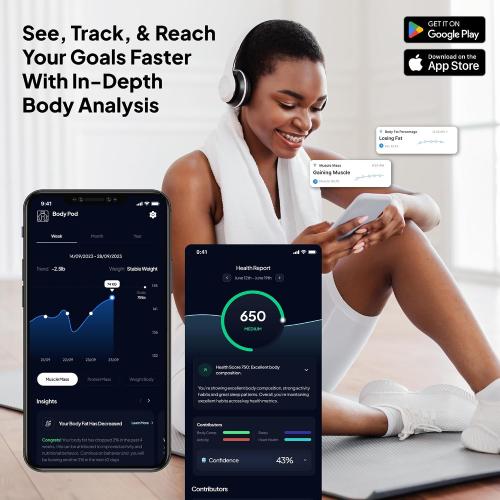 Hume Health - The Body Pod - Home Body Analyzer and Free Bluetooth App - 45  Key Health Metrics - Accurate Personalized Data - Body Composition Scale - Smart Scale for Body Weight - HSA & FSA Eligible