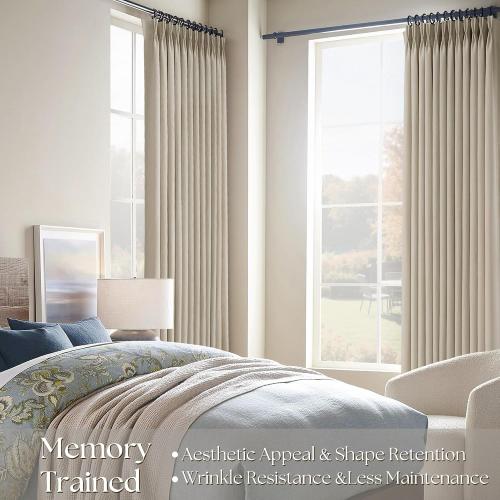 Taupe Linen Pinch Pleated Curtains 63 Inch Length 2 Panels for Living Room | Taupe, Modern, 63 Inch Long, Light Filtering, Privacy, Bedroom, Living Room, Burlap Textured, Memory Shape, Boho Modern