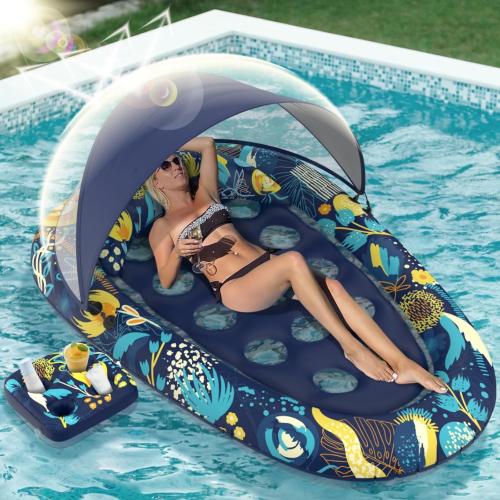 3-in-1 Pool Floats with Canopy Cup Holder, Inflatable Pool Floats Adults Lounger Raft Floating Chair for Swimming Pool Lake Water Lounge Float Beach Pool Party Toys