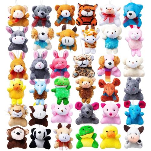 JOYIN 36 Pack Mini Animal Plush Toy Assortment (36 Units 3 Each),Bulk Stuffed Animals Party Favors for Kids, Small Animals Plush Keychain Decoration, Carnival Prizes, Easter Treasure Box Toys