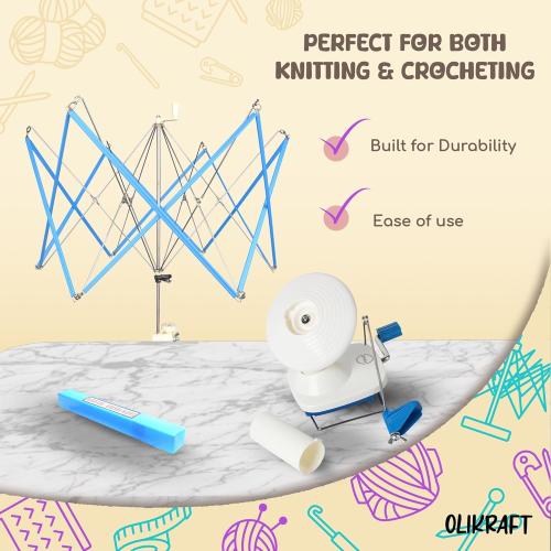 Olikraft Crochet Yarn Winder for Crocheting and Umbrella Swift (with Skein Holder) Set - Yarn Spinner for Crocheting, Cake Ball Winder, Roller, Baller, Spooler