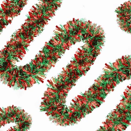 50Ft Christmas Tinsel Garland - Shiny Metallic Tinsel Twist Hanging Garland for Christmas Tree Home Stairs Railing Front Door Mantle Fireplace Indoor Outdoor Holiday Party Decor (Red and Green)