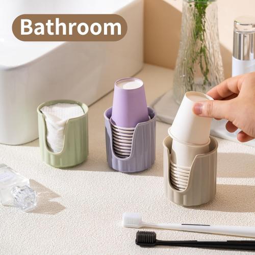 TANEW Kid Ceramic Vertical Dispenser - Dixiee Dispenser & Mouthwash Holder for 3oz Paper Cups on Bathroom Countertops Matt Grey