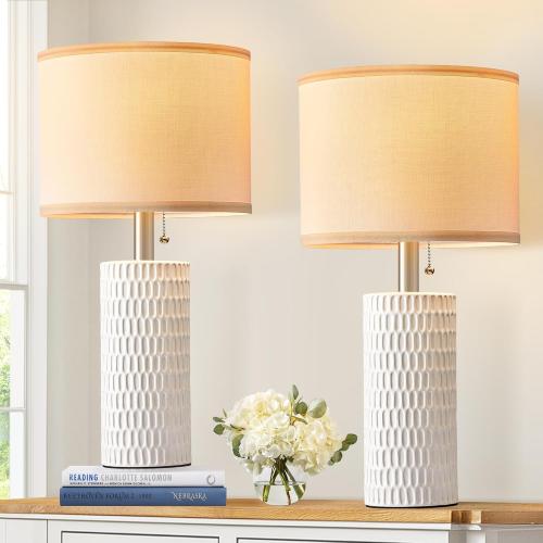20 Small Bedside Table Lamps for Bedroom Set of 2, Modern Lamps for Night Stands, Farmhouse Table Lamps for Living Room, Home Office and Hallways,White