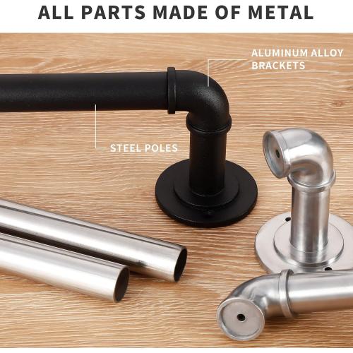 Rustic Curtain Rod, Industrial Curtain Rods for Windows 48 to 84 Inches, Blackout Wrap Around Curtain Rod, for Indoor and Outdoor, Simple Modern Design, 48 to 86 Inches, Black