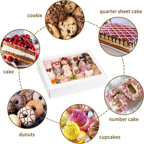 Moretoes 6pcs 19x14x4In Large Half Sheet Cake Boxes with Thick Cake Boards | Clear Window, White Rectangle Bakery Boxes for Cake Pastry Baking, Cupcake, Muffins, Pie