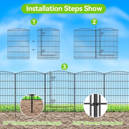 INJOPEXI Decorative Garden Fence 6 Panels 13ft (L)×36in (H) Animal Barrier Fences with 5 Panels   1 Gate, No Dig Garden Fencing Rustproof Metal Wire Temporary Rabbit Dog Fence for Patio Outdoor Yard