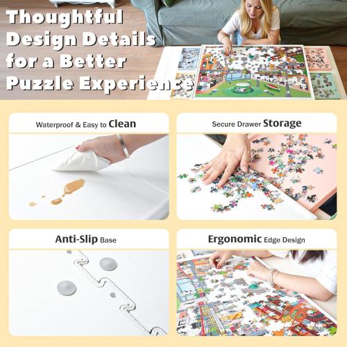 2-in-1 Rotating & Tilting Puzzle Board for 1500‑Piece Puzzles with 4 Color Drawers and Cover, 32x24 Portable Spinning Plastic Jigsaw Puzzle Table for Adults