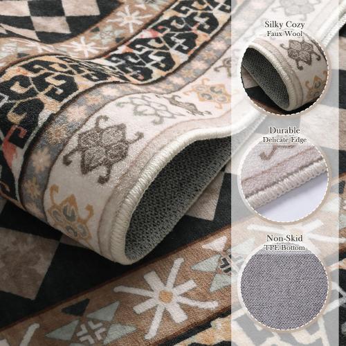 Wonnitar Washable 3x5 Checkered Kitchen Rug, Black and Brown Trellis Rugs for Bedroom, Stain Resistant Non Slip Funky Carpet Throw Rugs for Bathroom Entryway Laundry Living Room Home Decor(Black,3x5)