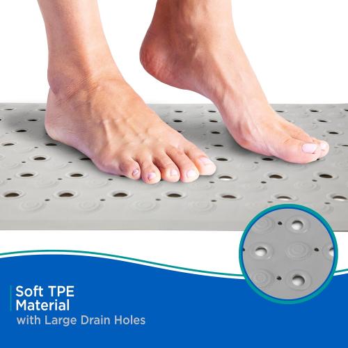 Kenney KN67262 TPE Bubble Bath Mat, Shower Mat, Tub Mat with Suction Cups and Large Drain Holes for Use Inside the Bathroom Shower, 27.75 L x 15.5 W, Gray