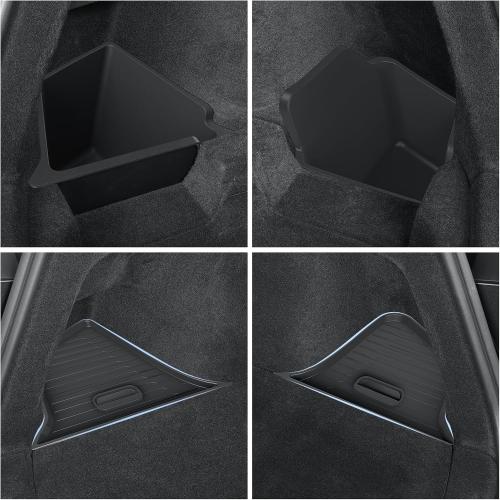 LUCKEASY Rear Trunk Storage Bins Fit for Tesla Model Y Juniper 2025 2026 Trunk Side Storage Box with Lids Rear Cargo Garbage Bins for Model Y Juniper 2025.03-Present Accessories Black TPE