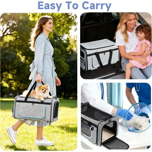 Pet Carrier with Wheels for Cats and Dogs, Pet Bag with Detachable Wheels & Washable Plush Pad, Escape-Proof Zipper & Shoulder Strap, Portable Carrier for Outdoor and Car Travel(Max. 40 lbs)