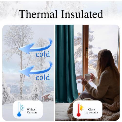 RYB HOME Teal Velvet Curtains 90 inch Length 2 Panels Set, Blackout Velvet Curtains Drapes for Light & Draft Block Holiday Decor for Bedroom Living Room Guest Room, Peacock Blue, W52 x L90 inches