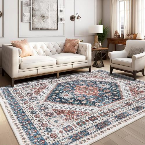 Size  9x12 Color Grey  Area Rugs,Stain Resistant Washable Rug,Ultra-Thin Rugs for Living Room,Bedroom,Non-Slip Backing Home Decor Large Area Rug (Navy Blue/Red,9'x12')