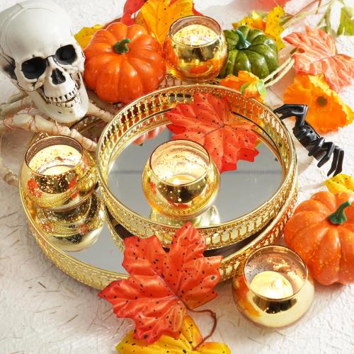 Homemory 24 Pcs Gold Votive Candle Holders, Round Mercury Glass Candle Holder, Tealight Candle Holders for Table Centerpieces, Baby Shower,Anniversary, Wedding, Home Decor, Halloween, Christmas