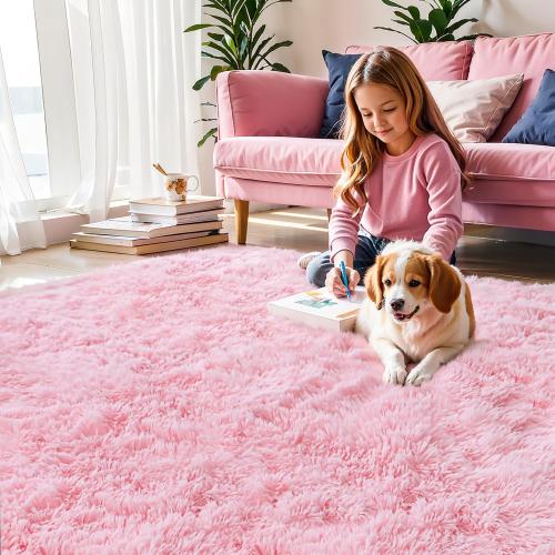 Pink Fluffy 4x6 Area Rugs for Bedoom Girls, Soft Washable Fuzzy Furry Shag Rug for Kids Room, Nursery, Dorm Decor, Cute Plush Carpet for Baby Toddler