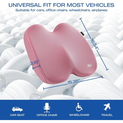 Skechers Seat Cushion, Ergonomic Memory Foam Cushion for Long Sitting Hours on Office & Home Chair, Car Seat Cushion for Sciatica, Coccyx Cushion,Pink