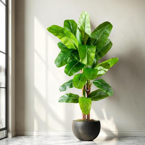 7.2FT Artificial Banana Tree Tall Fake Banana Leaf Plant Faux Banana Silk Tree Faux Banana Leaves for Home Swimming Pool Indoor Outdoor Patio Tropical Decor