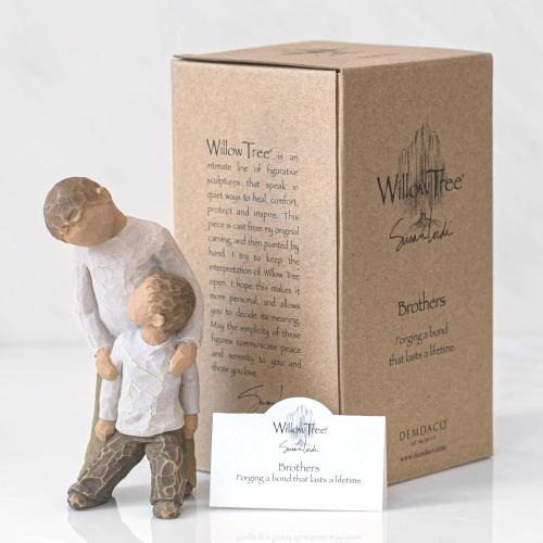 Willow Tree Brothers, Forging a Bond That Lasts a Lifetime, Two Boys Leaning Against Each Other, Figure Reflects Family Relationships and Best Friends, Sculpted Hand-Painted Figure
