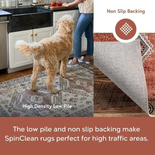 Nuloom SpinClean Sol Light Grey/Blue, 8'x10', Vintage, Soft and Cozy, High Traffic, Stain Resistant, Easy Clean, Durable, Machine Washable Area Rug for Bedroom, Living Room, Dining, Den, Foyer