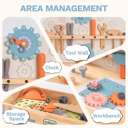Toywood Large Wooden Play Tool Workbench Set for Kids Toddlers, Construction Workshop Tool Bench Toys Gift, Multicolor