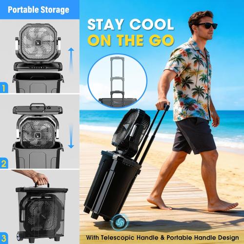 Ausic 5 Gal 12 Portable Misting Fan for Outside Patios, 【Max 62H】 Outdoor Oscillating Rechargeable Battery Fan, Cooling Water Camping Fan with Telescopic Handle/Remote, Summer Essentials