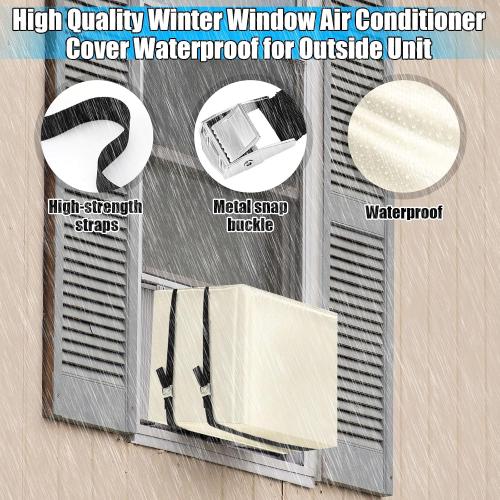 2 Pack Window Air Conditioner Cover for Outside Winter Windproof 3 Layer Insulation Window Air Conditioner Freeze Protection Cover for Outdoor Ac Unit(21 w X 16 d X 15 h,Beige)