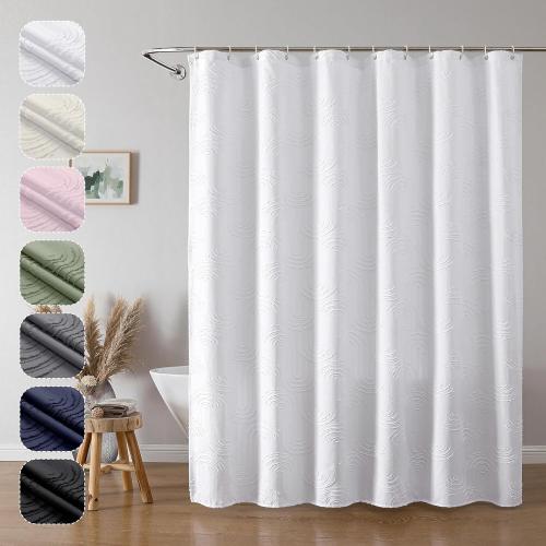 Simplebrand White Shower Curtains for Bathroom 72x72 Inches, Mid Century Geometric Textured Tufted Bathroom Shower Curtains Set with 12 Plastic Hooks, Fabric Shower Curtain, Cortinas de Baño
