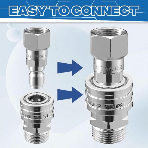 RIDGE WASHER Pressure Washer Swivel Adapter, Stainless Steel M22 14mm to 3/8 Quick Connect, Stainless Quick Disconnect for Pressure Washer Hose, 5000 PSI, 4 Pack