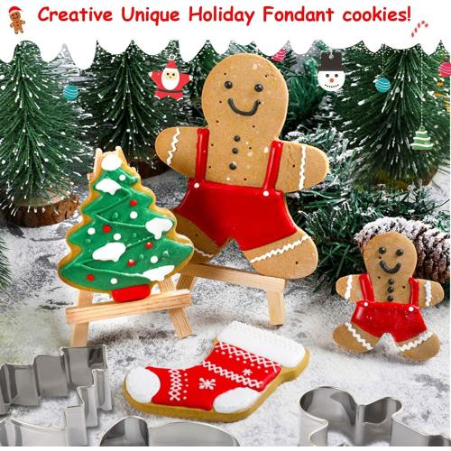 Christmas Cookie Cutters, 8Pcs Winter Holiday Cookie Cutter Set, Stainless Steel Metal Cutter with Gingerbread Men,Christmas Tree,Snowflake, Candy Cane, Angel, Santa Face,Stocking,Mitten