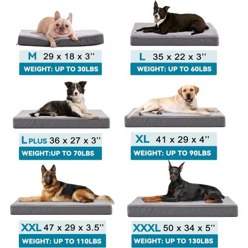 BLUE Memory Foam Large Dog Bed, Cooling Dog Beds for Large Dogs, Washable Orthopedic Pet Bed for Crate with Joint Relief Memory Foam, Waterproof Liner and Plush Cover (35’’x 22’’)