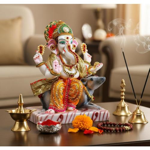 Size 11 eSplanade Resin Ganesha Ganesh Murti Idol Statue Sculpture - 11 Inches - Multi-Colour